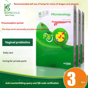3 boxes of probiotic capsules containing lactobacillus and probiotics for vaginal care during pregnancy.