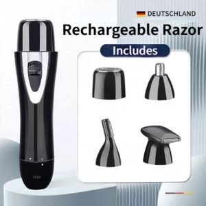 Electric Body Groomer for Men & Women 4-in-1 – Rechargeable Trimmer with 3D Floating Blade, Stainless Steel Heads for Nose Hair, Sideburn, Eyebrow, Bikini Line, Armpit & Full Body Hair Removal