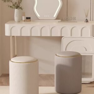 Round Storage Ottoman white and gray