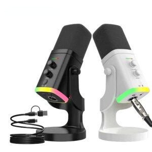 Dynamic RGB Gaming & Streaming Microphone – XLR/USB Dual Mode, Cardioid Pickup Pattern, Mute Button, Headphone Jack with Volume Control, Reverb & Noise Reduction for PC, PS4/PS5, Recording, Podcast, Singing